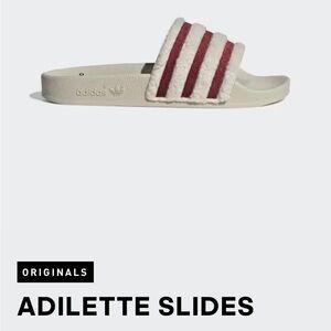 Adidas Women's Adilette Sandals - Cream and Red Stripes